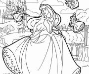 Coloriage Princesse Aurore avec les trois fées