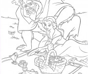Coloriage et dessins gratuit La belle et la bête  en picnic à imprimer