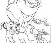 Coloriage et dessins gratuit Le Roi Lion Simba, Pumbaa et Timon à imprimer