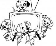 Coloriage Les petits dalmatiens regardent la télé