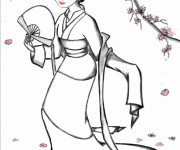 Coloriage et dessins gratuit Mulan en kimono à imprimer