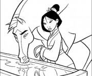 Coloriage et dessins gratuit Mulan et son cheval à imprimer