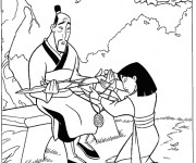 Coloriage et dessins gratuit Mulan et son père à imprimer