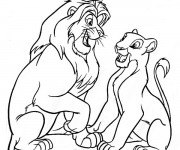 Coloriage Nala et Simba s'amusent ensemble