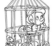 Coloriage Pinocchio et son ami Jiminy dans la cage