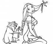 Coloriage et dessins gratuit Meeko fait une tresse aux cheveux de Pocahantas à imprimer