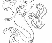 Coloriage Princesse Ariel et de jolies fleurs