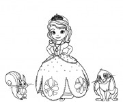 Coloriage Princesse Sofia, kiki l'écureuil et Clever le lapin