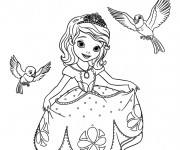 Coloriage et dessins gratuit Princesse Sofia parle aux oiseaux à imprimer
