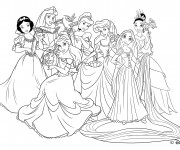 Coloriage Raiponce avec les autres princesses disney
