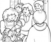 Coloriage La Famille et le Baptême à L'église