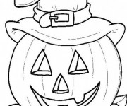 Coloriage Halloween, citrouille et chapeau de sorcière