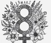 Coloriage 8 Mars et les fleurs symbole des droits de la femme