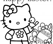 Coloriage et dessins gratuit Hello kitty Pâques à imprimer