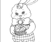Coloriage Lapine avec panier d'oeuf de  Pâques dans ses mains