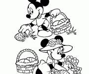 Coloriage Mickey mouse collecte les oeufs de Pâques