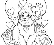 Coloriage Le Chat en carte de St-Valentin