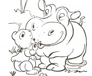 Coloriage Hippopotame et Ourson de la Forêt