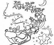 Coloriage Père Noël avec son Traîneau et ses Rennes