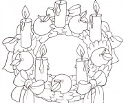 Coloriage et dessins gratuit Couronne de Noel avec cinq bougies à imprimer