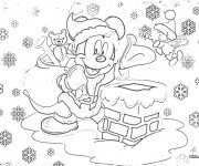 Coloriage et dessins gratuit Mickey Mouse apporte Les Cadeaux de Noel à imprimer