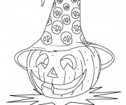 Coloriage Citrouille d'Halloween  porte Un Chapeau décoré