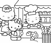 Coloriage et dessins gratuit Hello Kitty achète du bon pain à imprimer