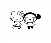 Coloriage et dessins gratuit Hello Kitty et Garou facile à imprimer