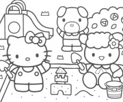 Coloriage et dessins gratuit Hello Kitty joue avec Le Sable à imprimer