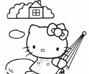 Coloriage et dessins gratuit Hello Kitty porte sa parapluie à imprimer