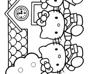 Coloriage et dessins gratuit Hello Kitty s'amuse avec ses amies à imprimer