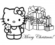 Coloriage et dessins gratuit Hello Kitty  Cadeaux Noel stylisé à imprimer