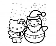 Coloriage et dessins gratuit Hello Kitty et Bonhomme de Neige à imprimer