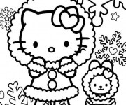 Coloriage et dessins gratuit Hello Kitty et Flocons de Neige à imprimer