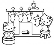 Coloriage Hello Kitty et la Décoration pour Le  Noel