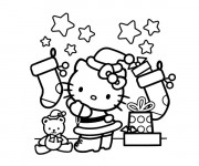 Coloriage et dessins gratuit Hello Kitty et Les Cadeaux de Noel à imprimer