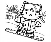 Coloriage Hello Kitty fait du Snowboard