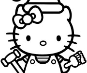 Coloriage Hello Kitty porte le pinceau de peinture