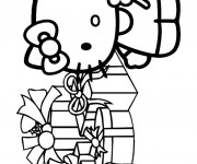 Coloriage Hello Kitty reçoit ses cadeaux Noël