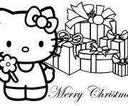 Coloriage Les Cadeaux Noel de Hello Kitty
