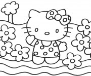 Coloriage Les Fleurs entourent Hello Kitty