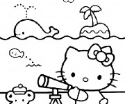 Coloriage et dessins gratuit Hello Kitty à la Plage maternelle à imprimer