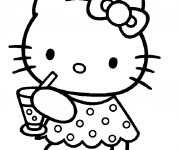 Coloriage et dessins gratuit Hello Kitty boit du jus à imprimer