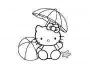 Coloriage et dessins gratuit Hello Kitty joue sur la Plage à imprimer