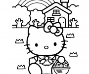 Coloriage et dessins gratuit Hello Kitty porte des Fraises à imprimer