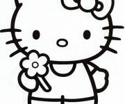 Coloriage Hello Kitty offre une fleur