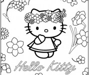 Coloriage Hello Kitty Princesse et Les Fleurs