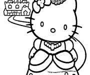 Coloriage Princesse Hello Kitty et son Château