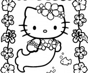 Coloriage Hello Kitty Sirène fleuri