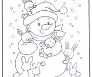 Coloriage et dessins gratuit Bonhomme de Neige et Les Lapins à imprimer